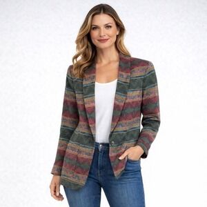 Harris/Wallace Vintage‎ Wool Blend Aztec Print Single Breasted Blazer Women's S